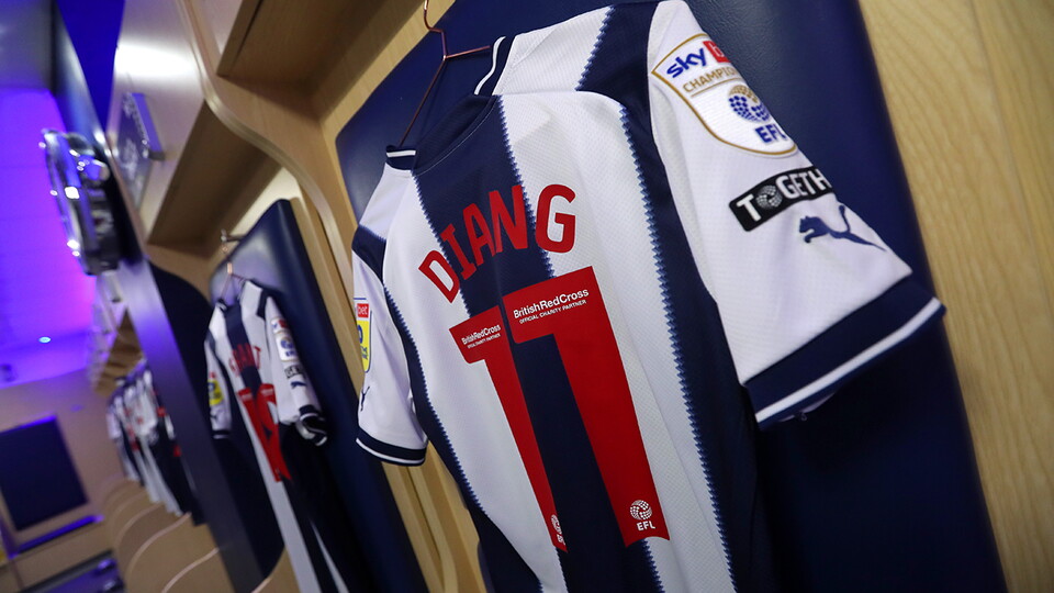 The shirt of Grady Diangana in the dressing room ahead of Albion v Luton