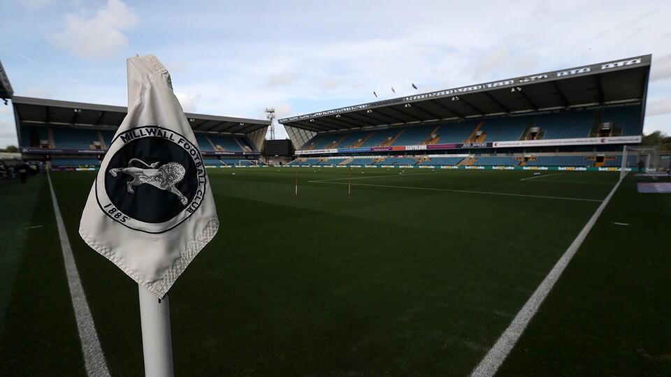 The corner flag at the Den is pictured ahead of Millwall v Albion