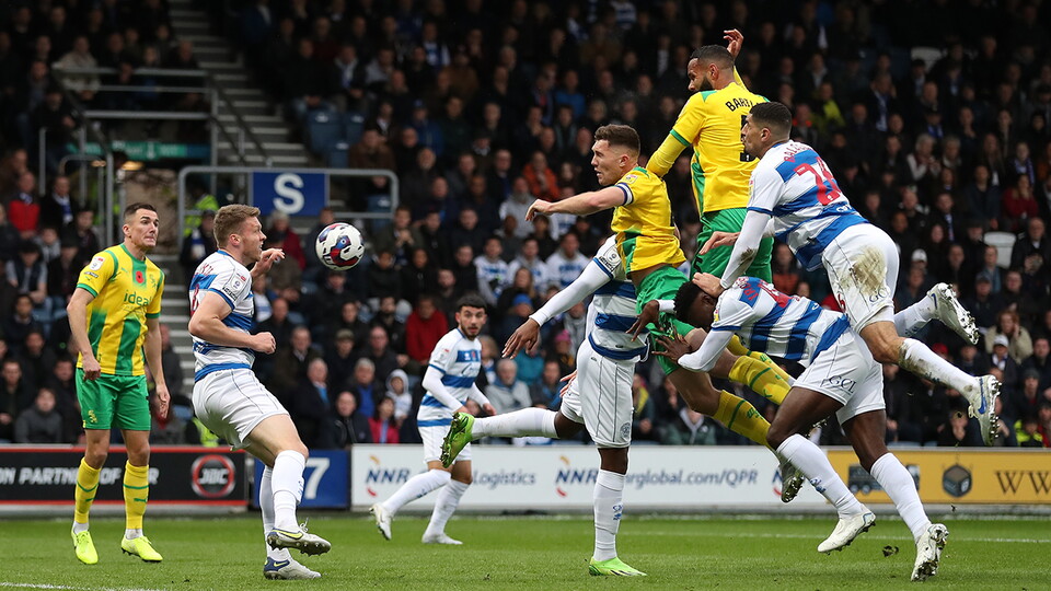 Kyle Bartley and Dara O'Shea battle for a corner at QPR