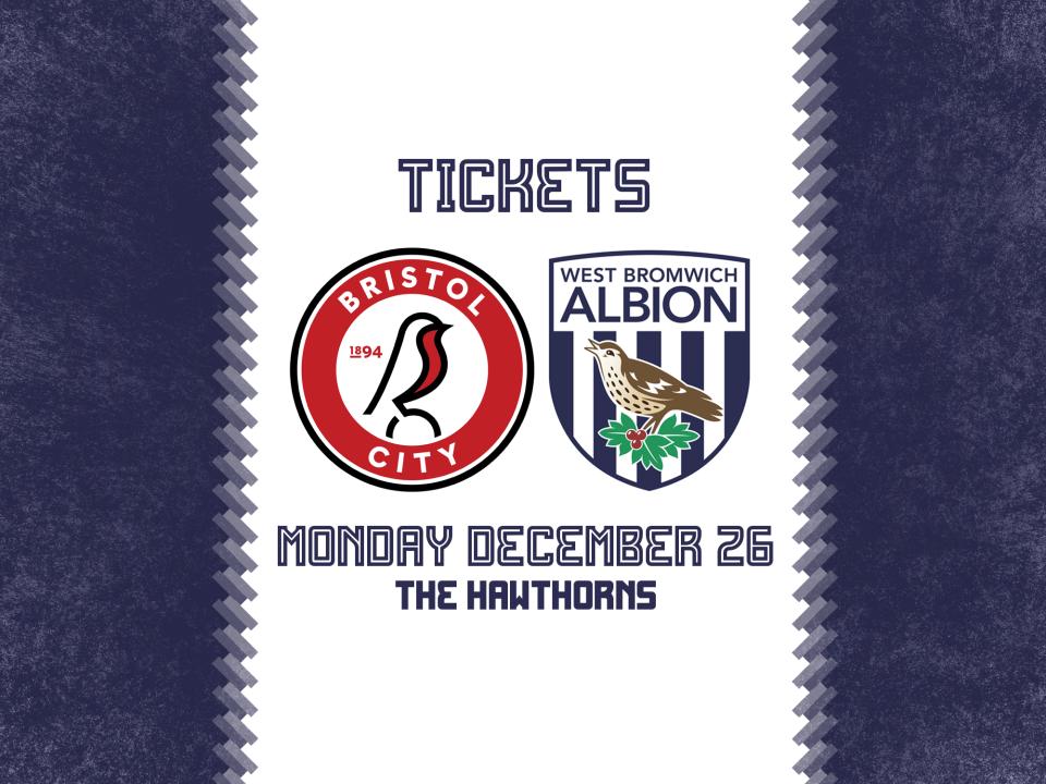 A ticket graphic displaying information for Albion's trip to Bristol City