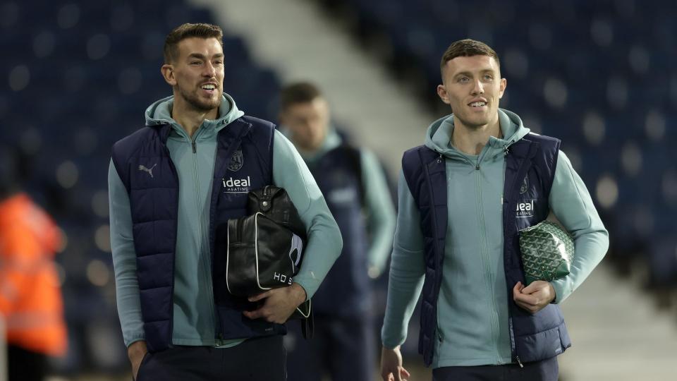 An image of Alex Palmer and Dara O'Shea arriving at The Hawthorns