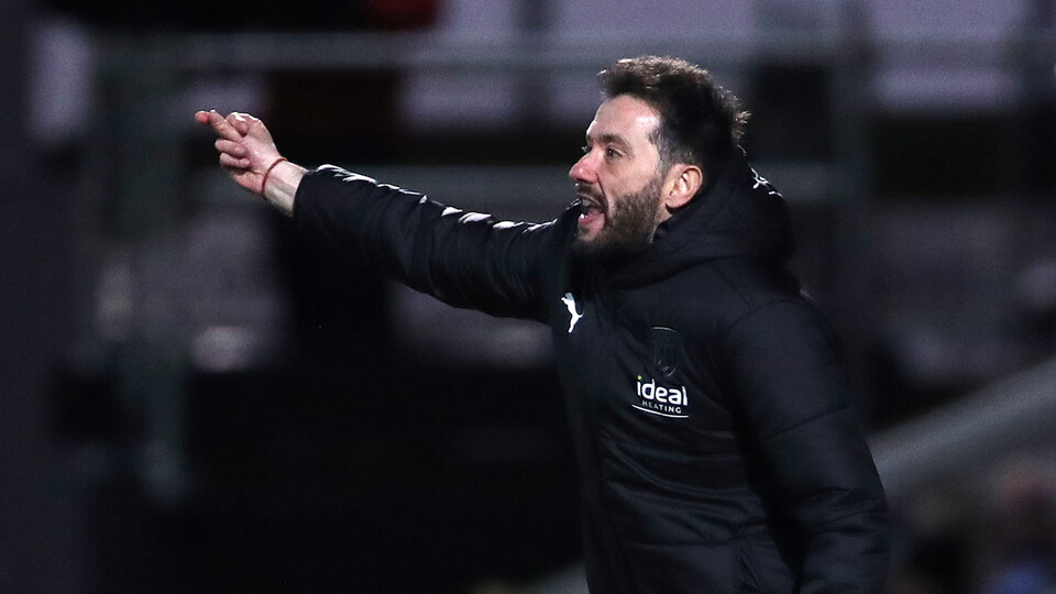 Carlos Corberan on the touchline during Chesterfield v Albion