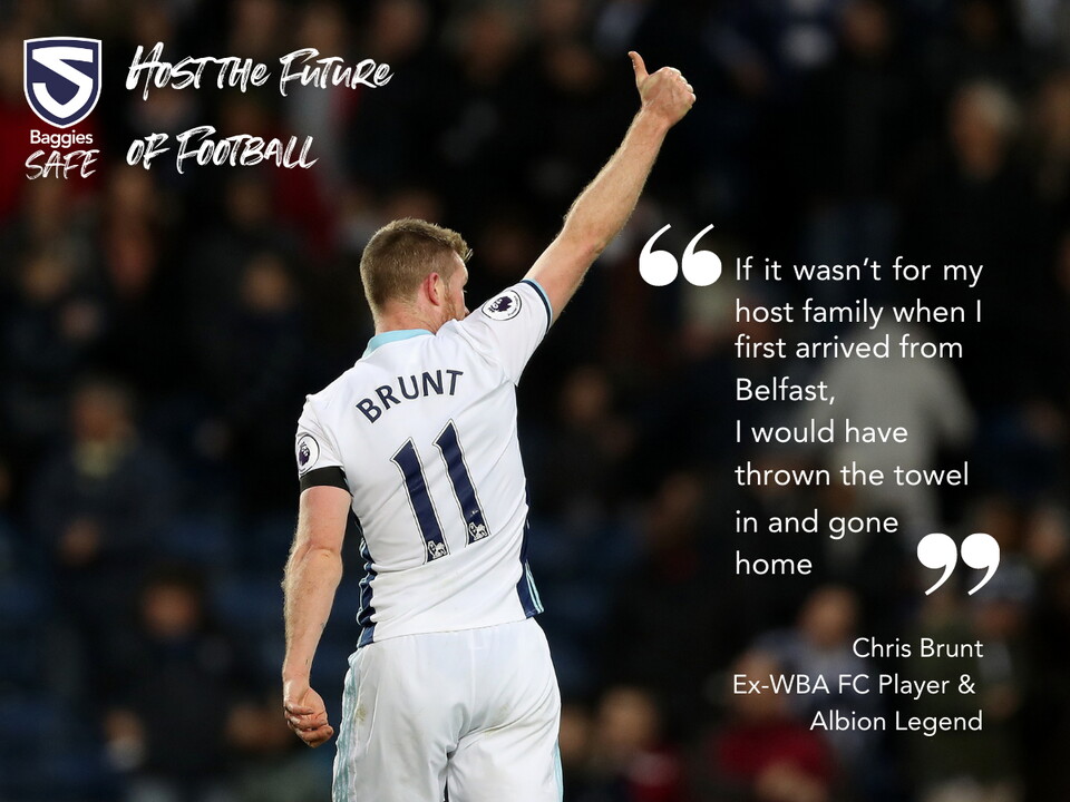 A graphic containing a quote from Chris Brunt, on the importance of host families for young players