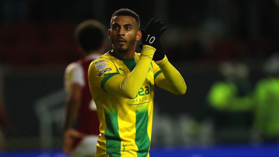 Karlan Grant applauds the fans after Albion's win over Bristol City