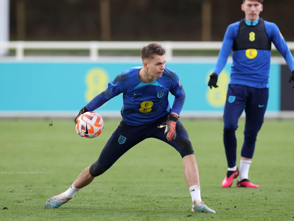 Josh Griffiths training with England's U21 side