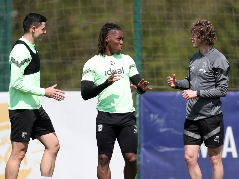 Brandon Thomas-Asante and Tom Rogic with fitness coach Matt Bickley