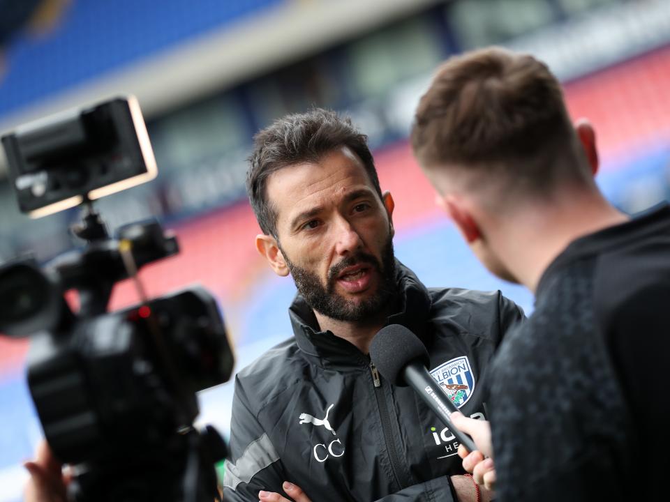 An image of Carlos Corberan talking to WBA TV
