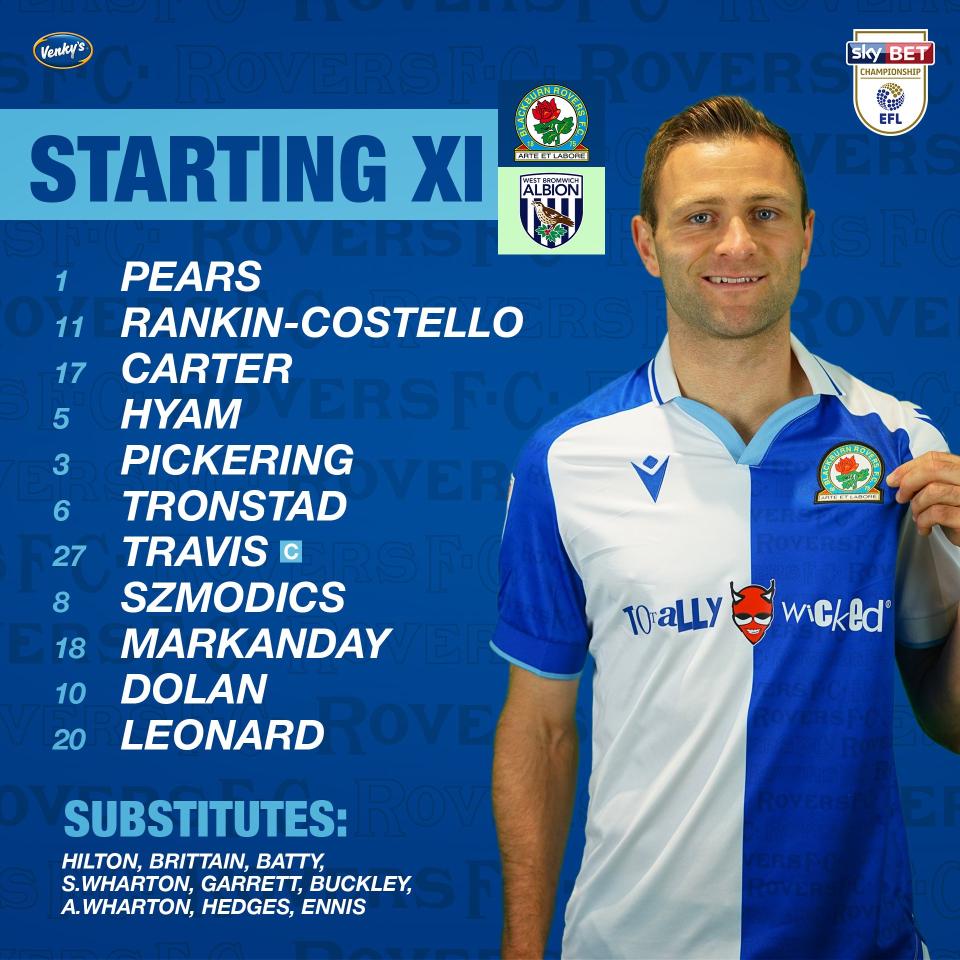 A graphic displaying Blackburn's starting XI against Albion