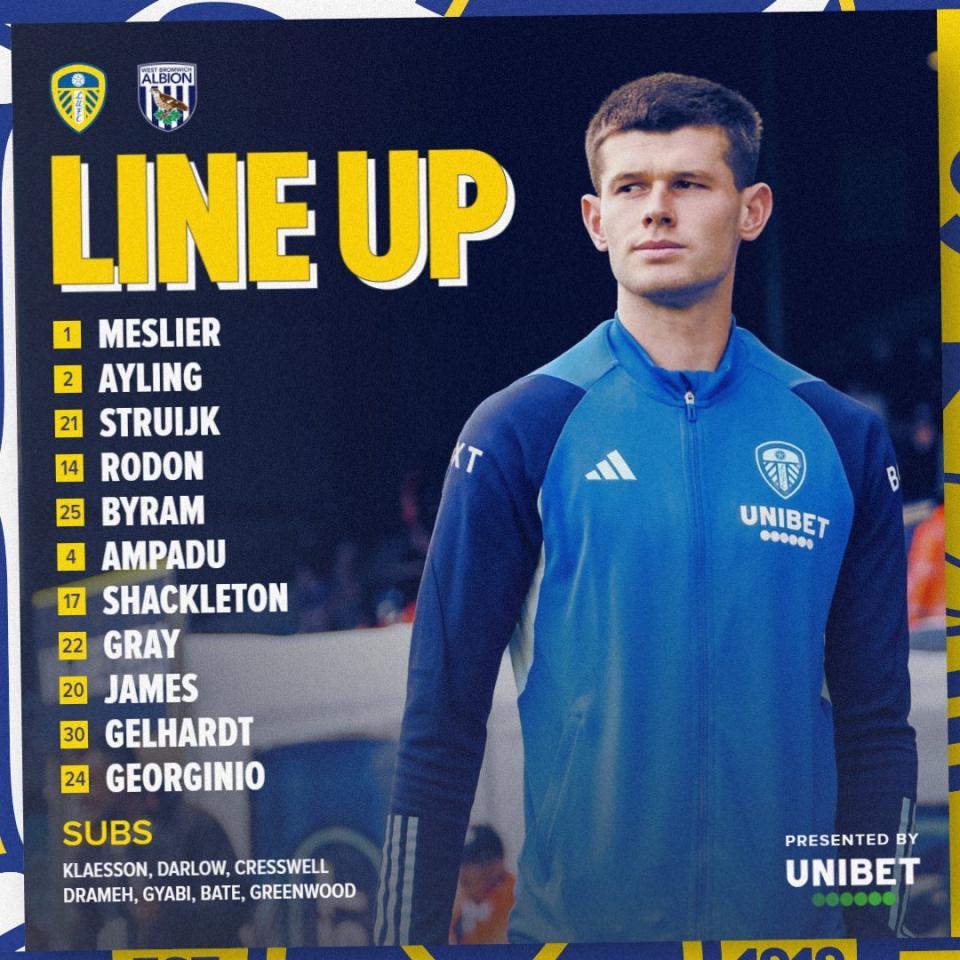 Leeds' team to face Albion.