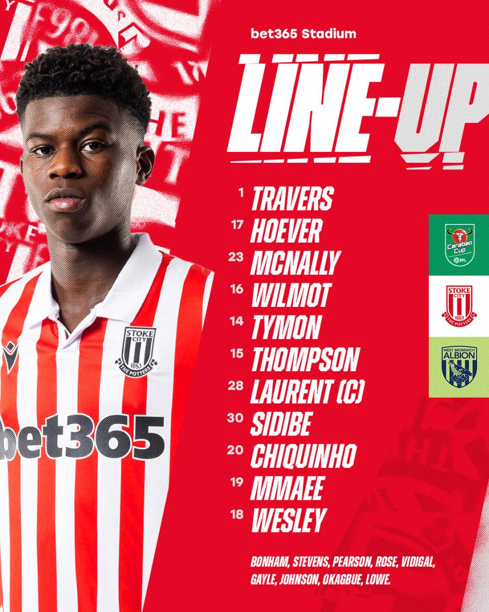 A graphic displaying Stoke's starting XI against Albion
