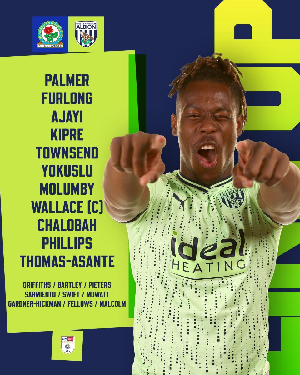 A graphic displaying Albion's starting XI against Blackburn