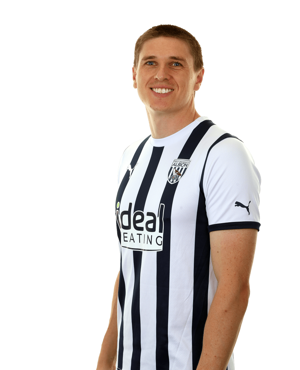 A club photo of Adam Reach in the 2023/24 home kit