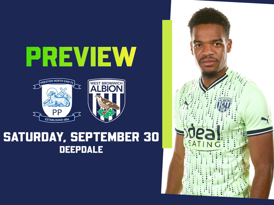 PNE and WBA badges next to an image of Grady Diangana in the green kit