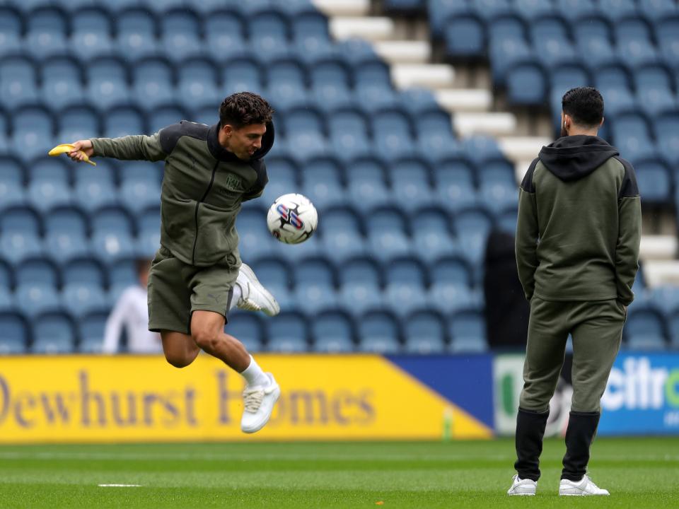 An image of Jeremy Sarmiento doing a rainbow flick ahead of the Preston game
