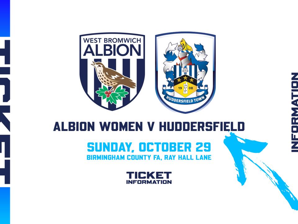A ticket graphic displaying information for Albion Women's game against Huddersfield in the FAWNL Cup