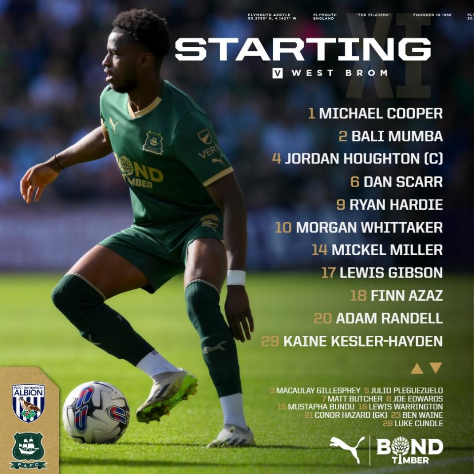 Plymouth's team to play Albion