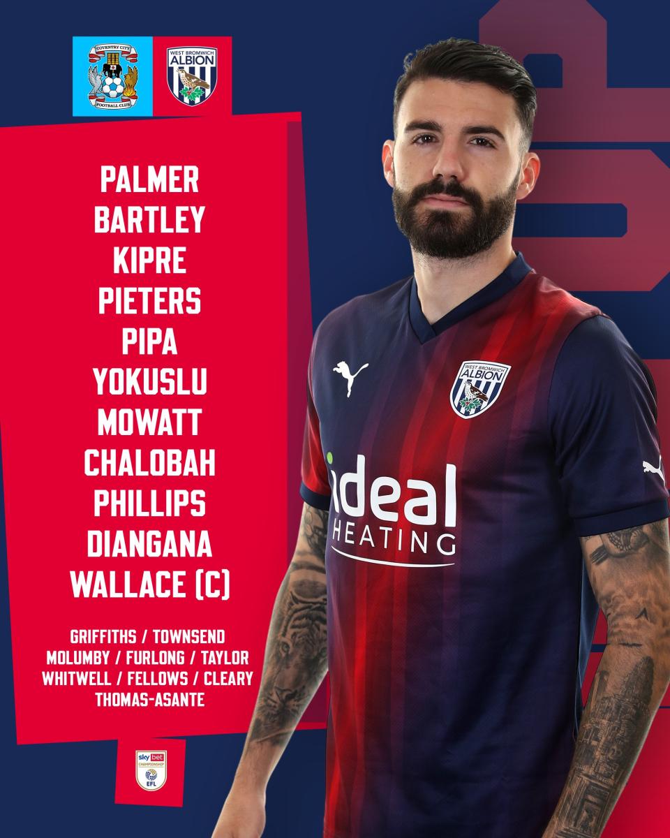 A line-up graphic showing Albion's team to face Coventry
