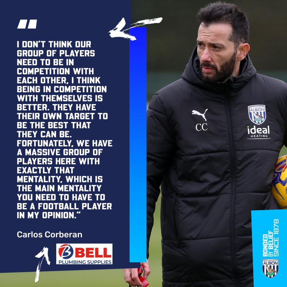 A quotes graphic displaying Carlos Corberán's pre-match thoughts
