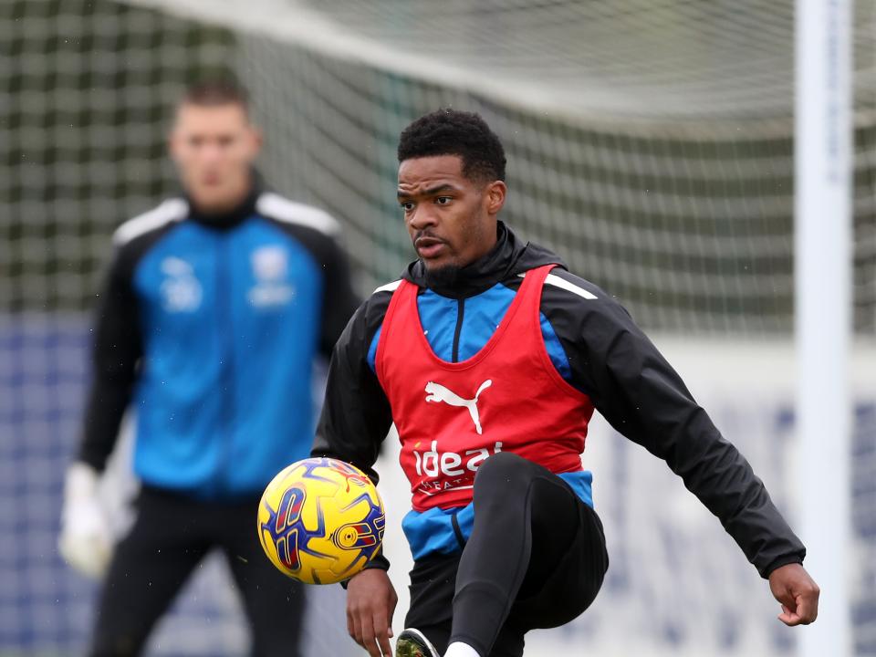Grady Diangana in training wearing a red bib