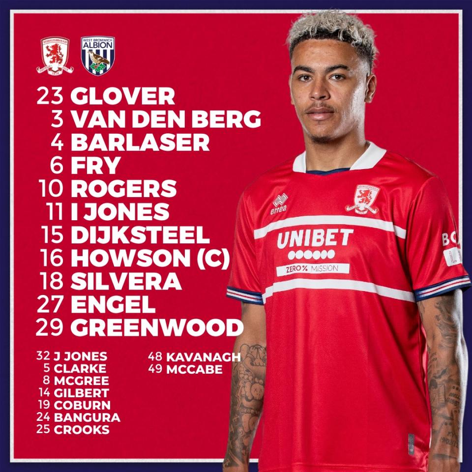 Middlesbrough's team v Albion