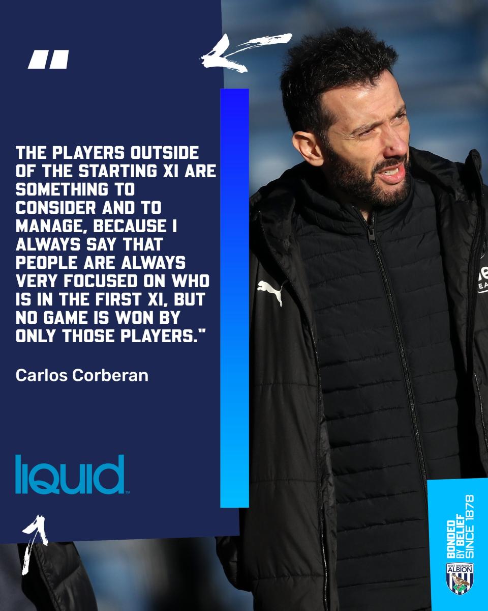 A graphic displaying quotes from Carlos Corberan ahead of Stoke