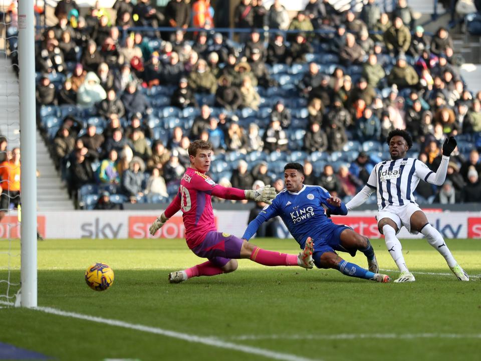 An image of Josh Maja scoring against Leicester