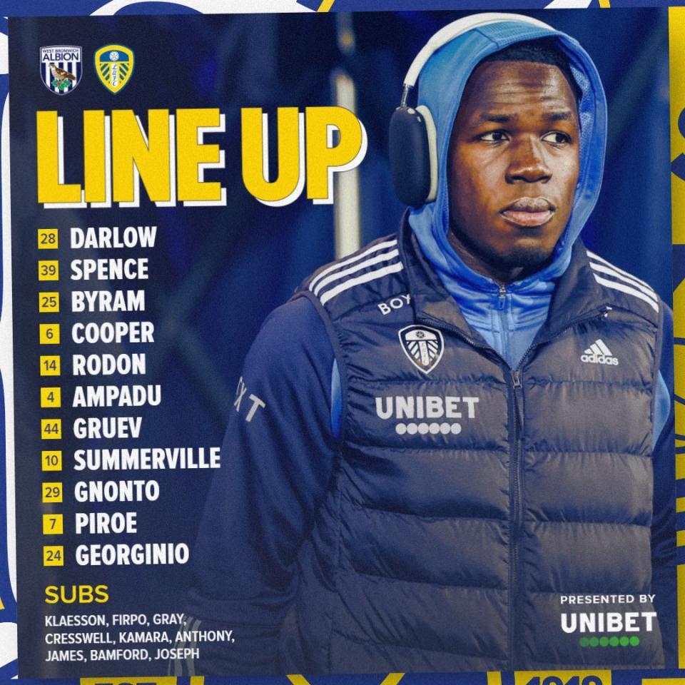 Leeds' team to face Albion