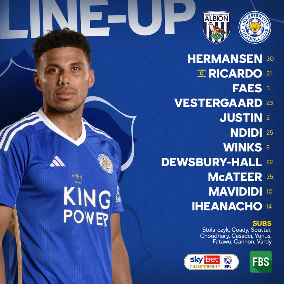 A graphic displaying Leicester's team v Albion