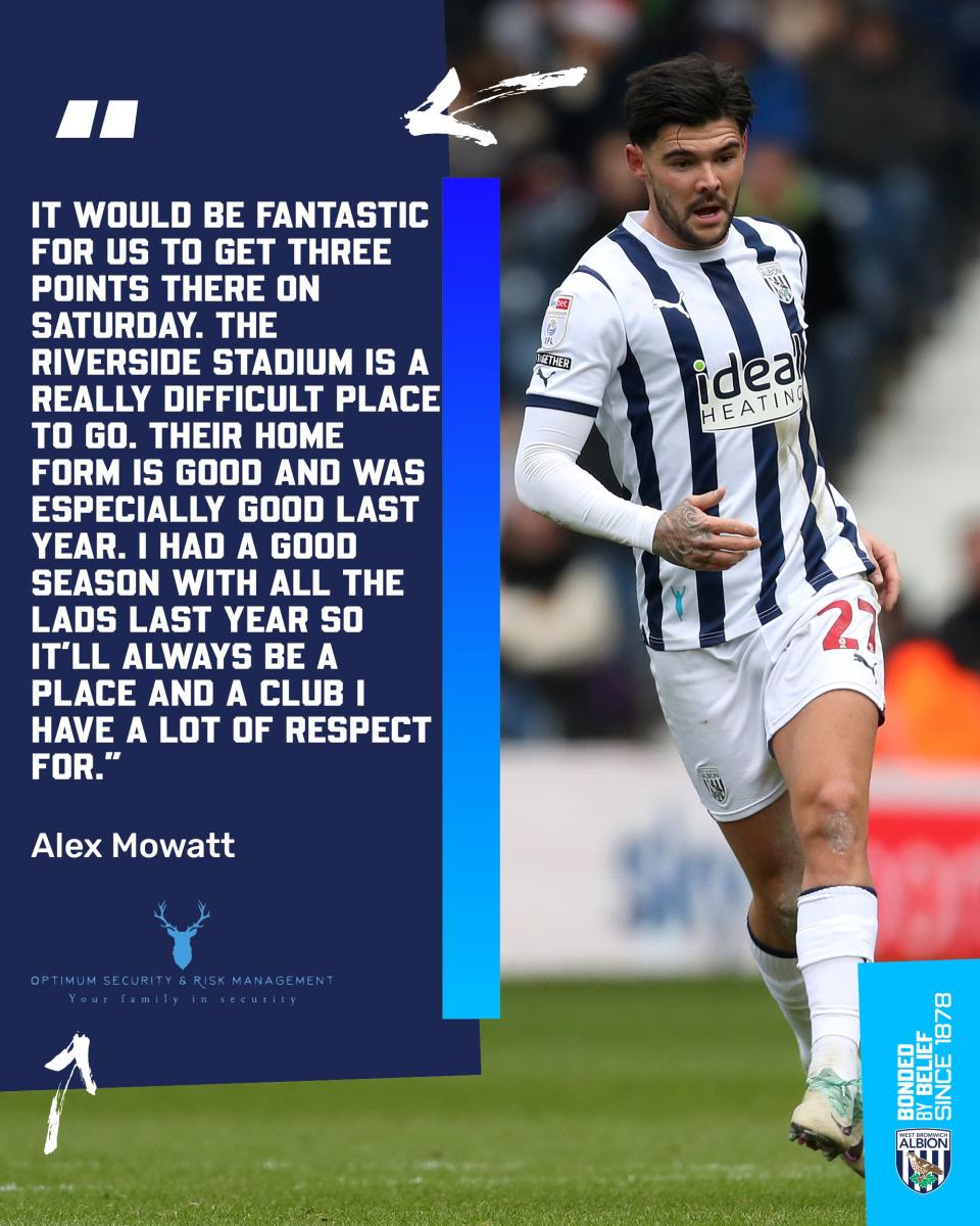 A graphic displaying quotes from Alex Mowatt ahead of Middlesbrough