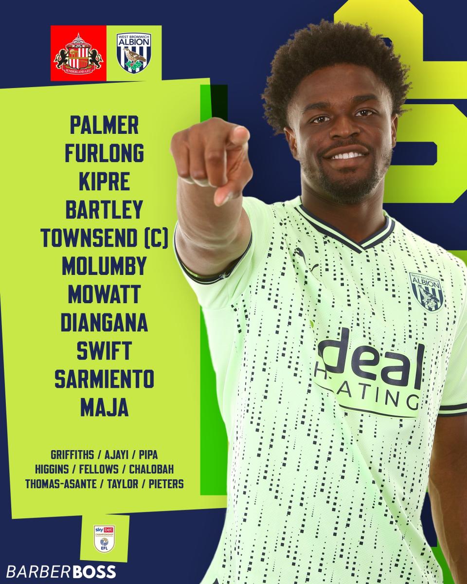 A graphic displaying Albion's starting XI against Sunderland
