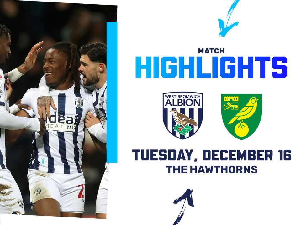 A highlights graphic showing the club crests of Albion and Norwich