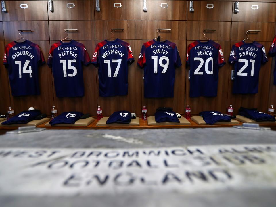 An image of Albion shirts hanging up in the Norwich away dressing room