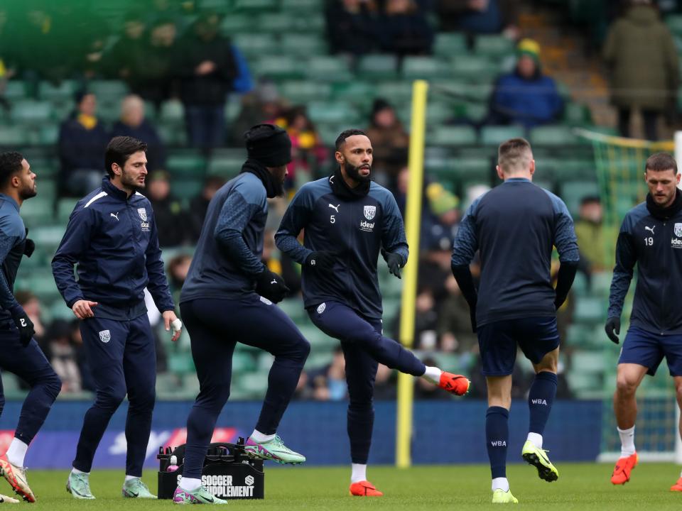 An image of Albion players warming up ahead of the game against Norwich