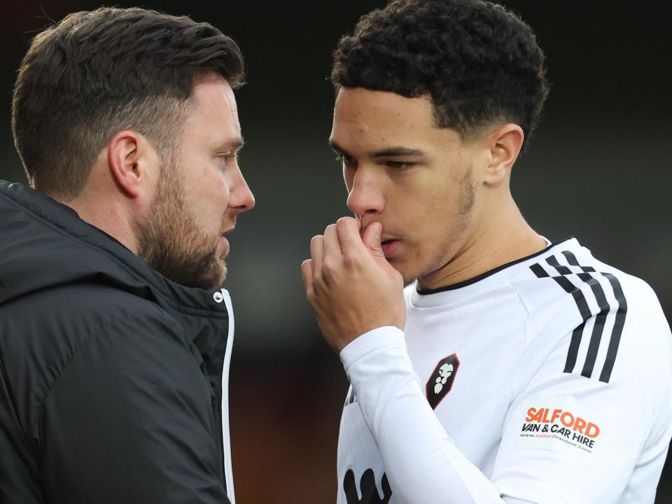 Ethan Ingram in action for Salford City at Accrington Stanley