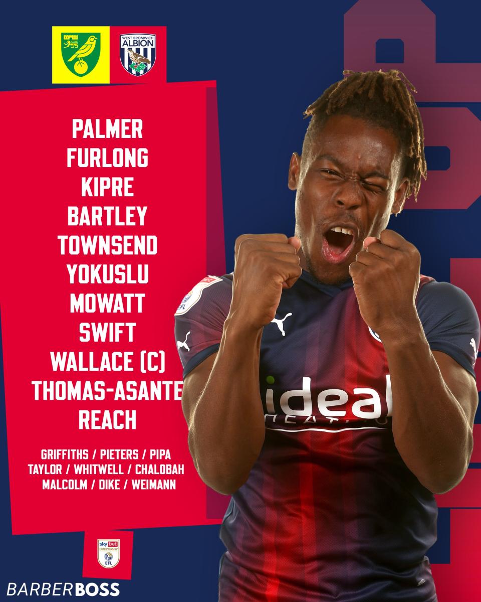 A graphic displaying Albion's starting XI against Norwich