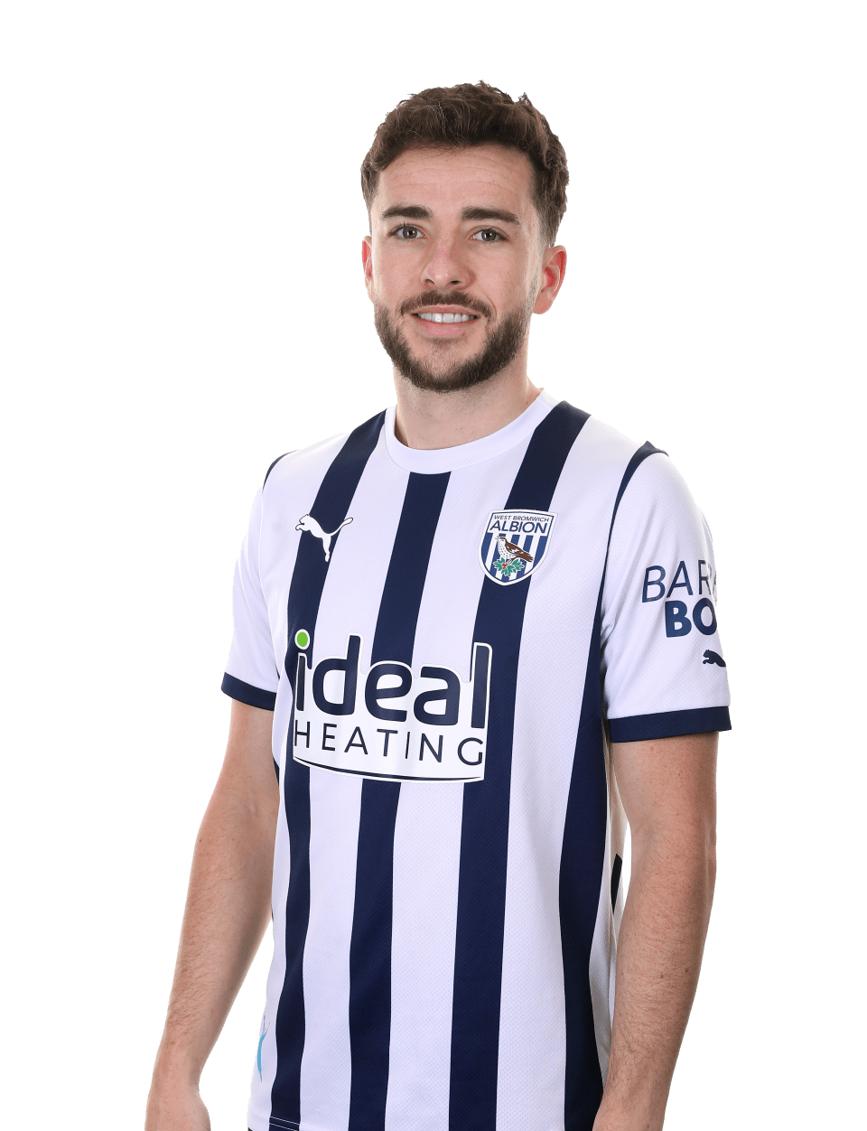 A photo headshot of Mikey Johnston in Albion's 23/24 home kit