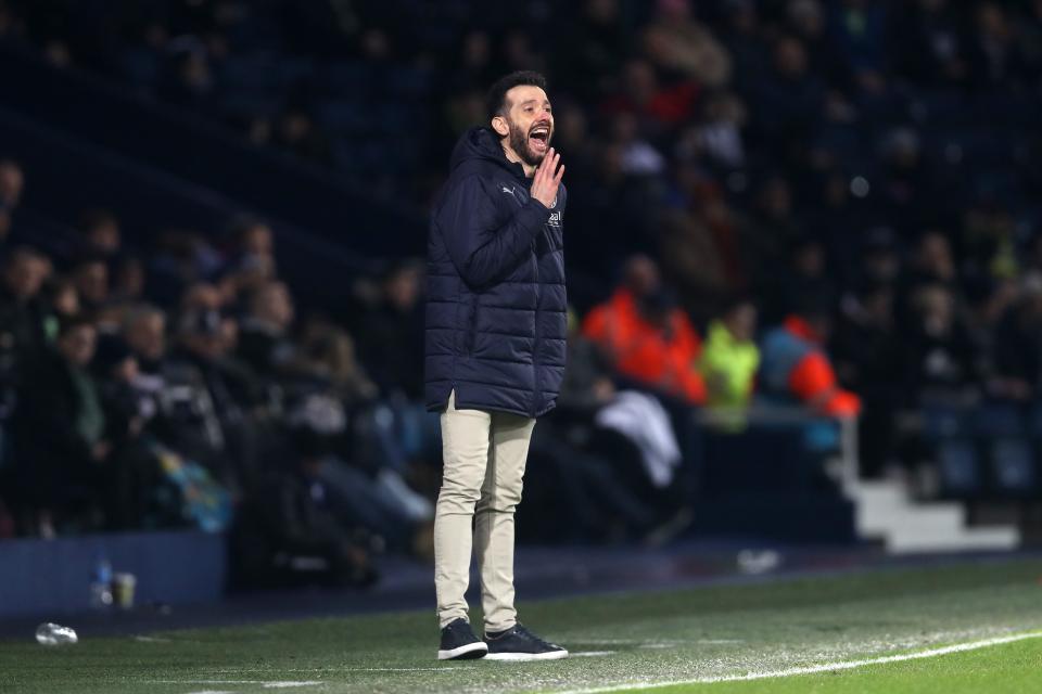 Carlos Corberán on the side of the pitch during the match against Cardiff City