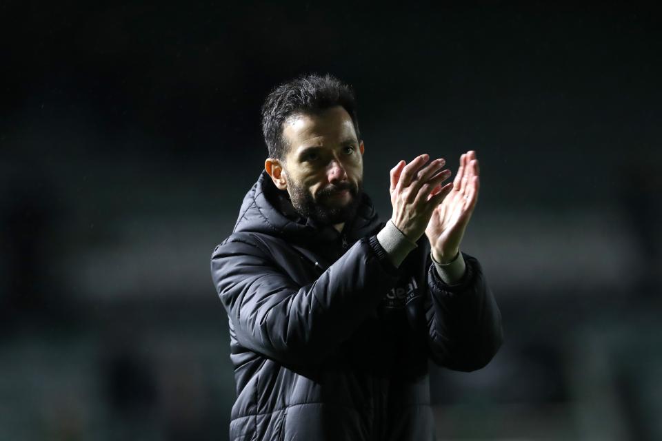 Carlos Corberán applauds Albion fans at Plymouth