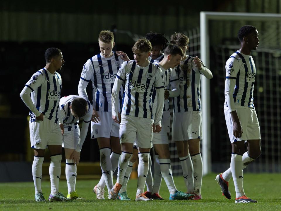 An image of Albion's PL2 players celebrating a goal against Arsenal