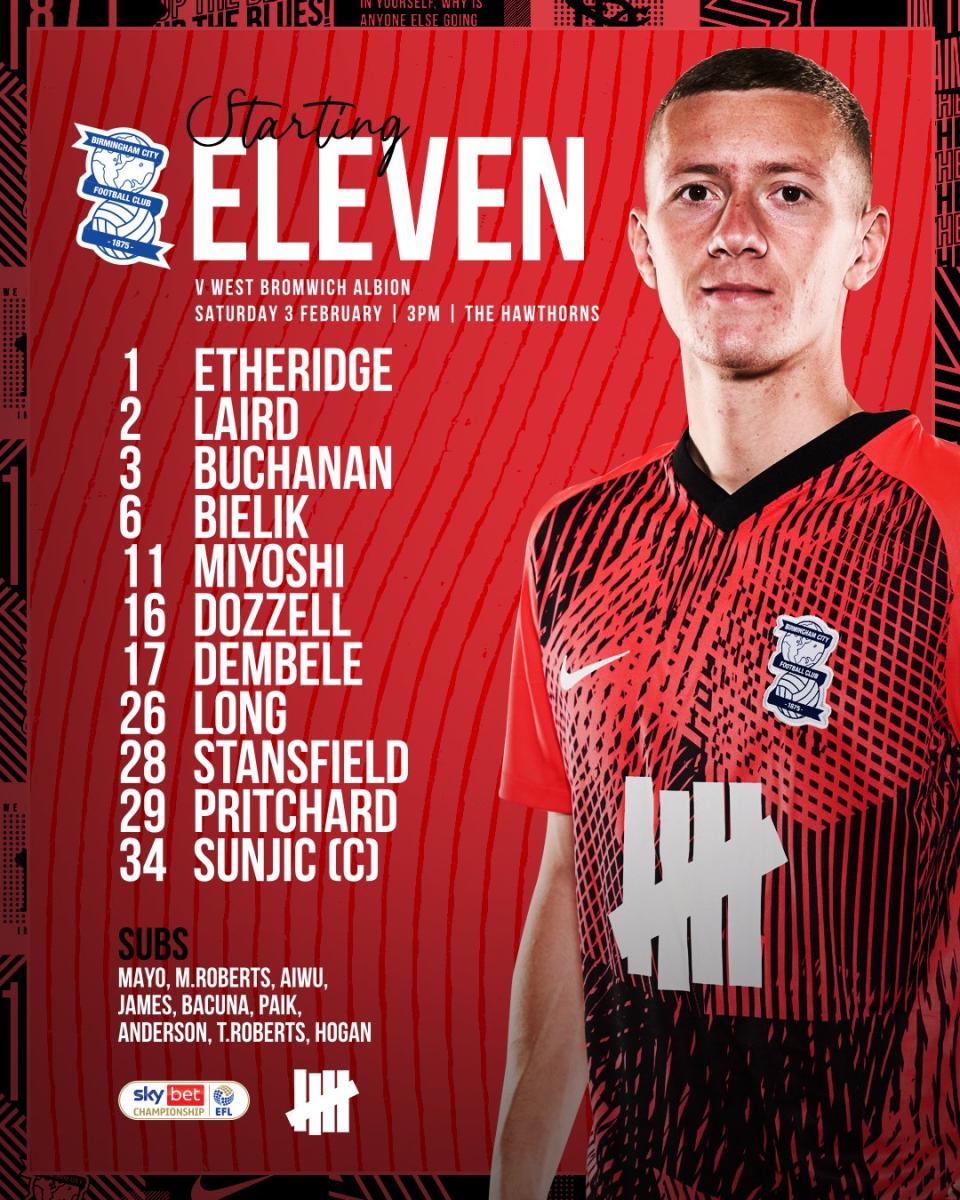 A graphic displaying Birmingham's team against Albion