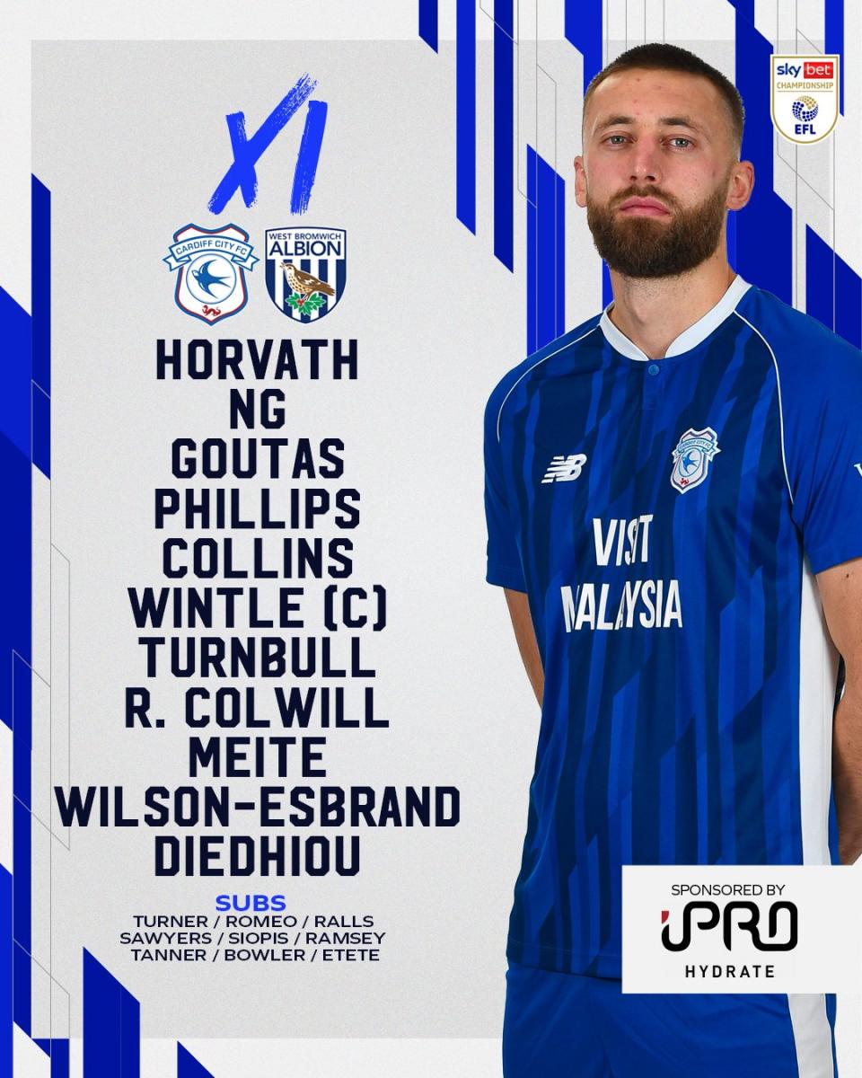 A graphic displaying Cardiff's team v WBA
