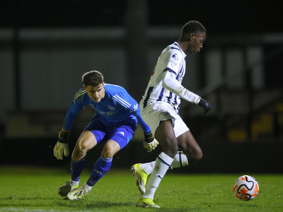An image of Eseosa Sule scoring against Arsenal