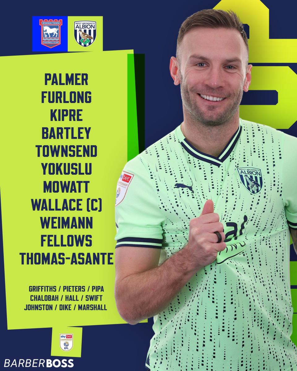 A graphic displaying Albion's starting XI against Ipswich