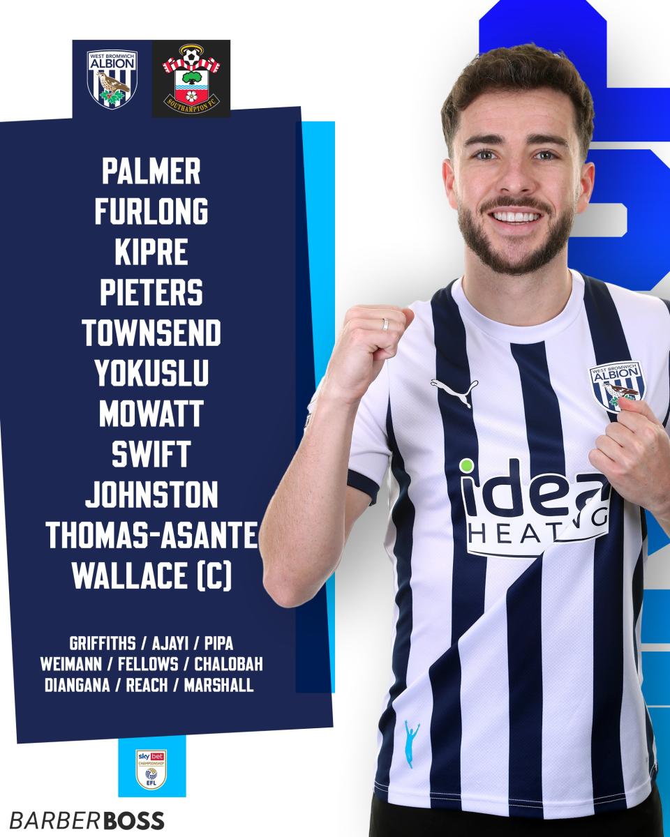 A graphic displaying Albion's starting XI against Southampton