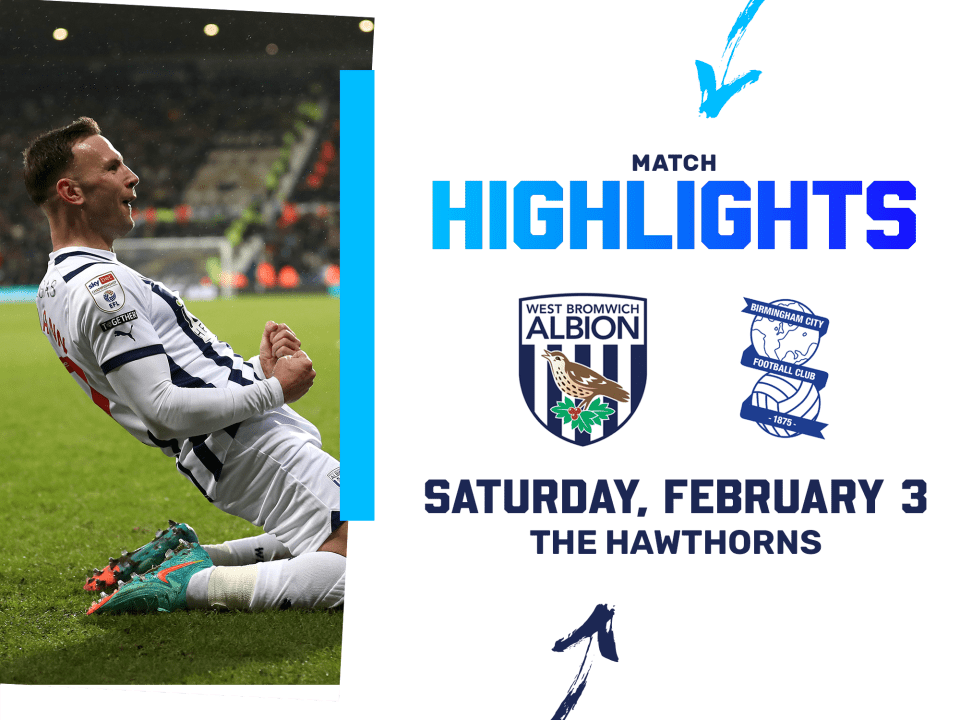 A photo match highlights graphic, with the club crests of Albion and Birmingham City, showing a picture of Andi Weimann celebrating his winning goal