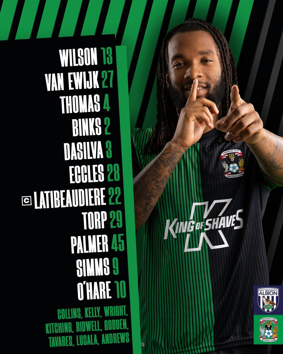 A graphic displaying Coventry's team v Albion