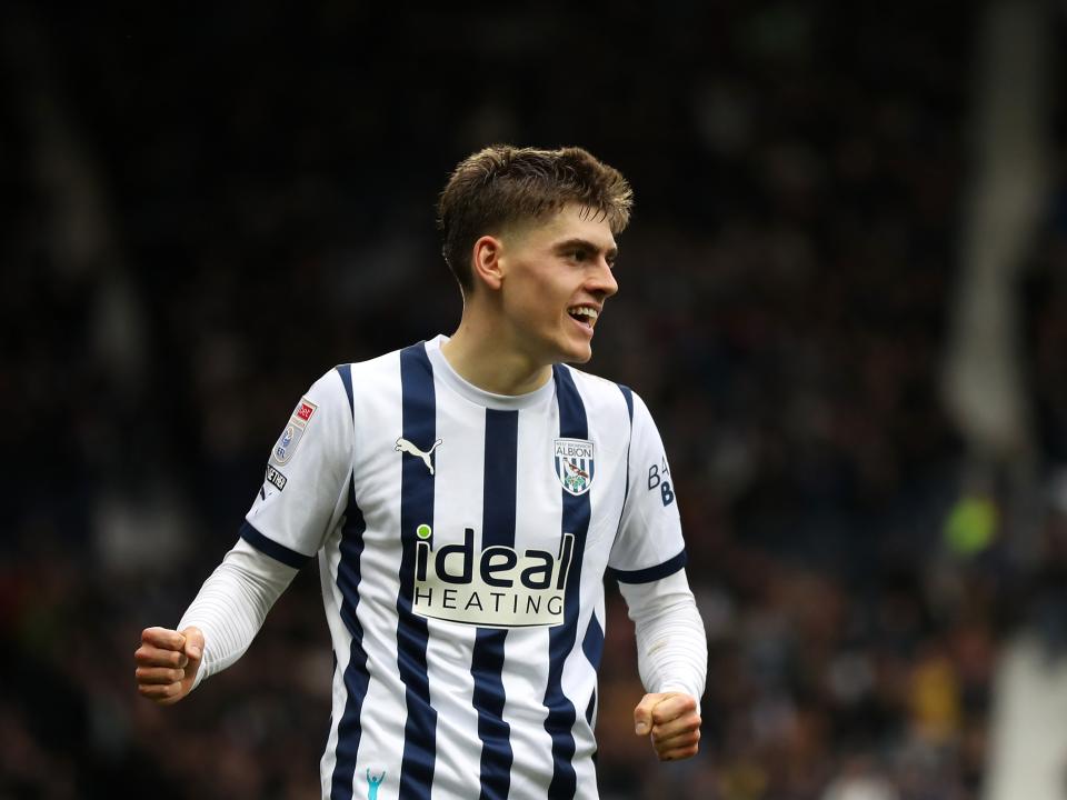 Tom Fellows celebrates scoring against Bristol City at The Hawthorns