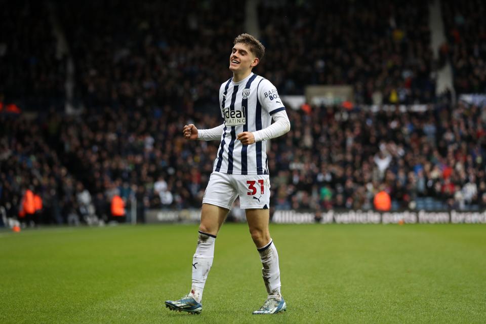 Tom Fellows celebrates scoring against Bristol City at The Hawthorns