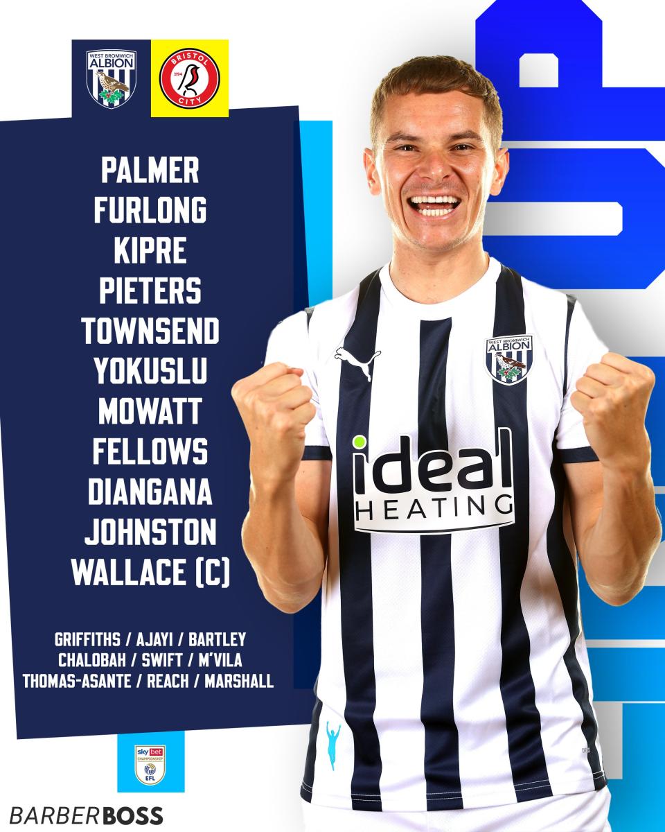 A graphic displaying Albion's starting XI against Bristol City