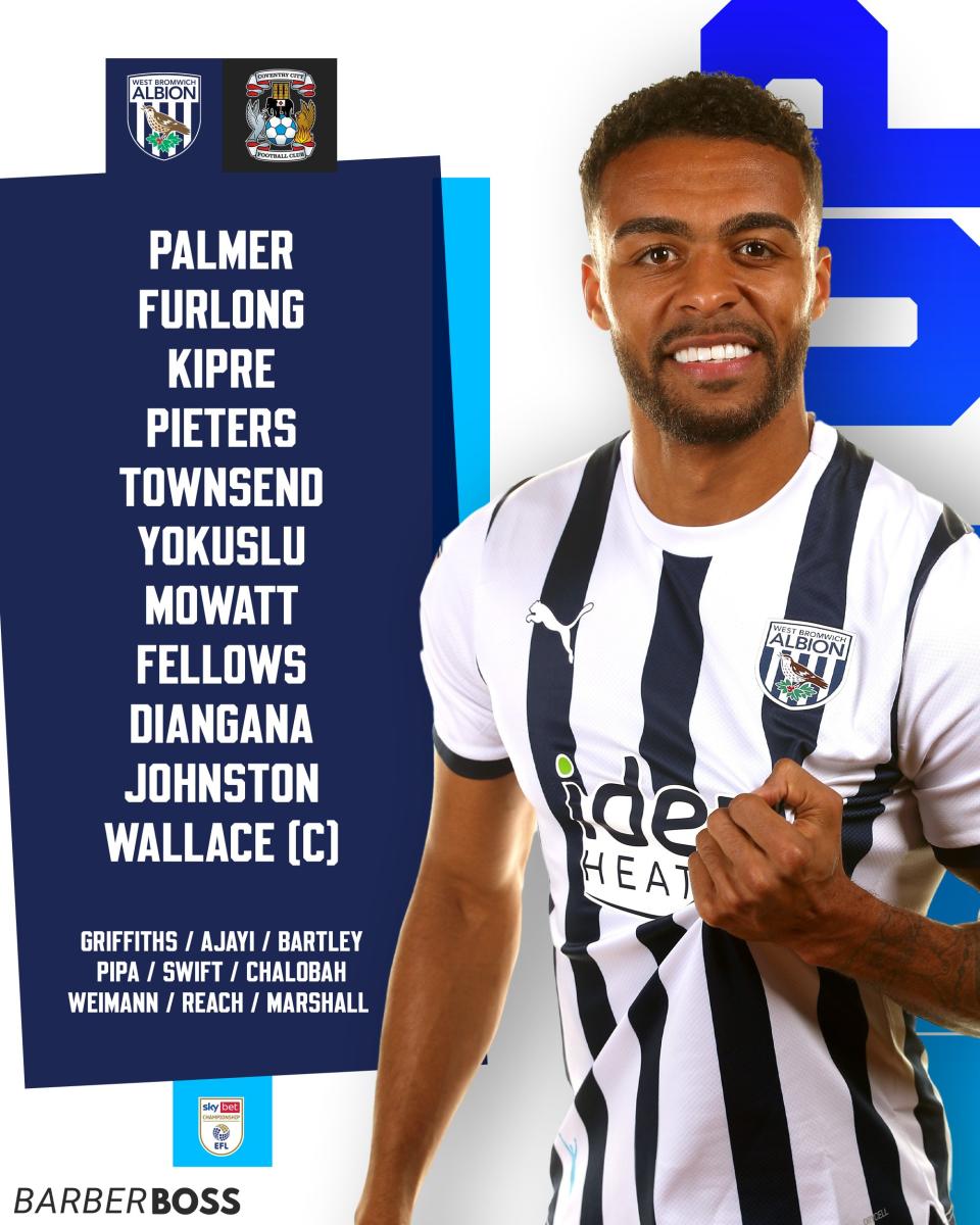 A graphic displaying Albion's starting XI against Coventry